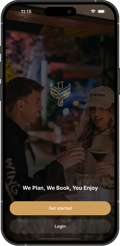 WING app welcome screen