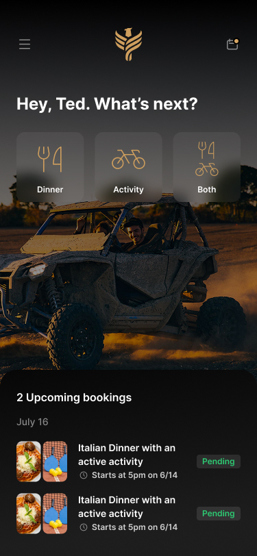 WING home screen with the planned night